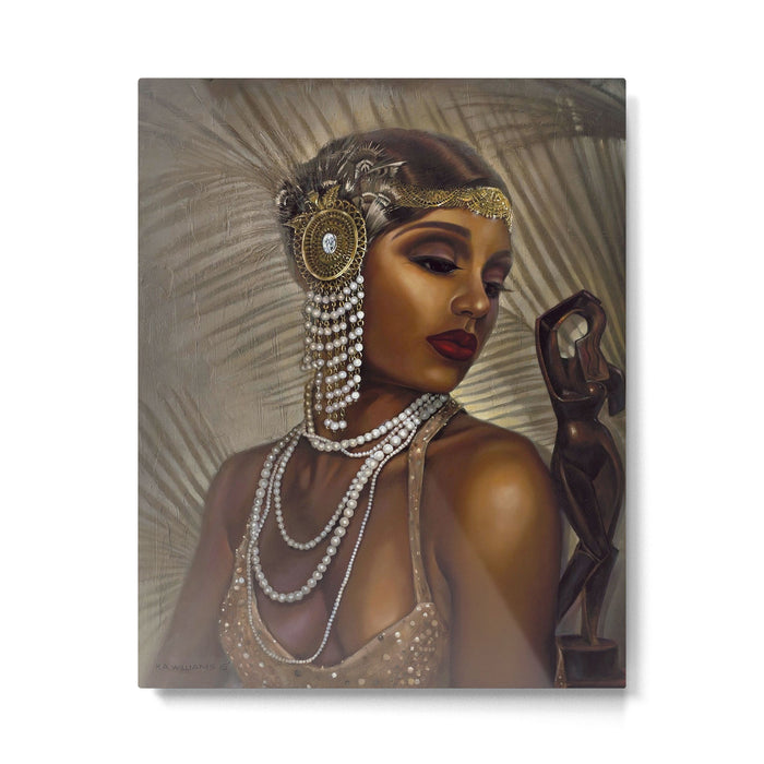 African American Masterpiece 'Cotton Club Flapper Dance Girl' Portrait Painting Metal Print Gallery Image 1