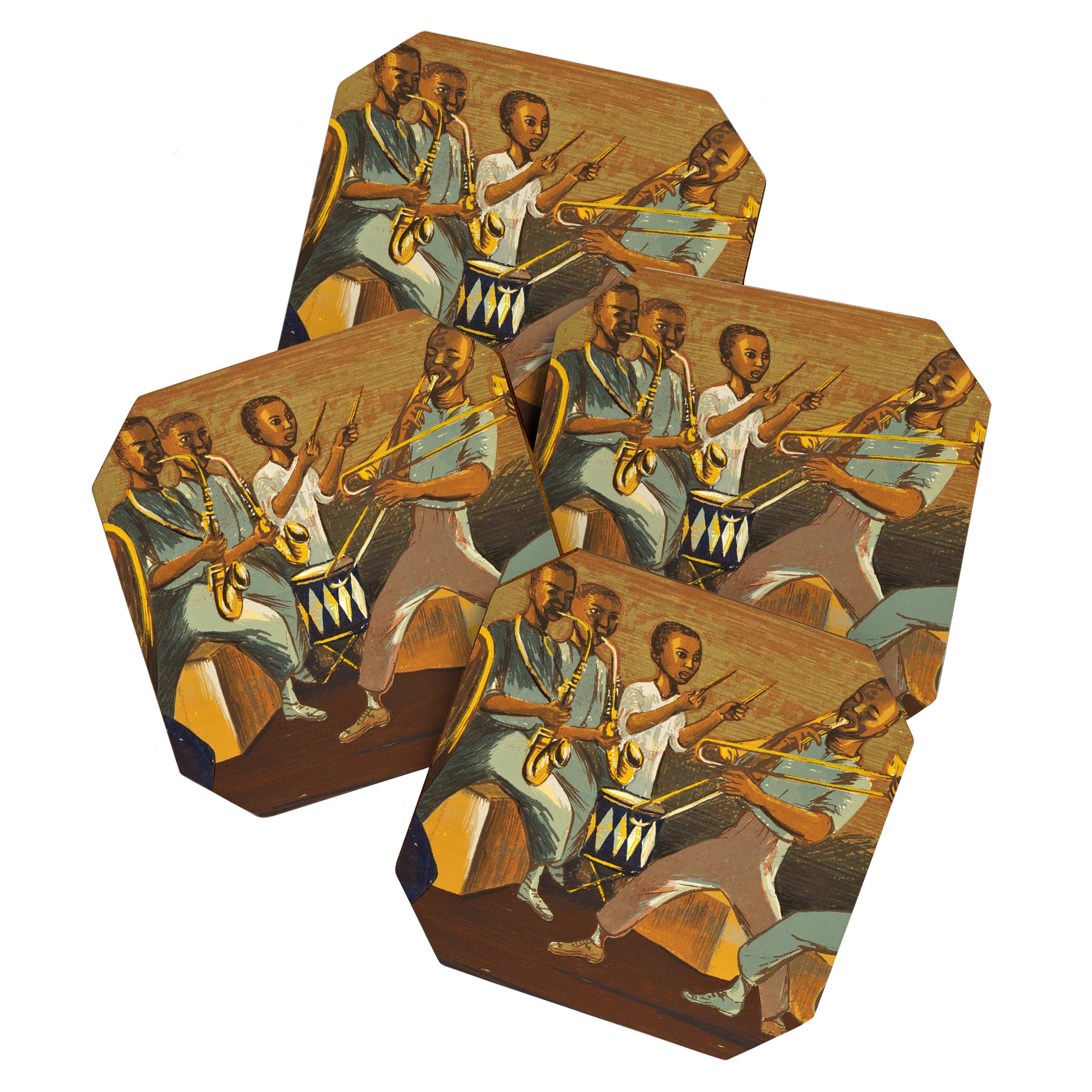 African American Masterpiece 'Harlem Musicians' WPA musical painting by Elizabeth Olds Coaster Gallery Image 1