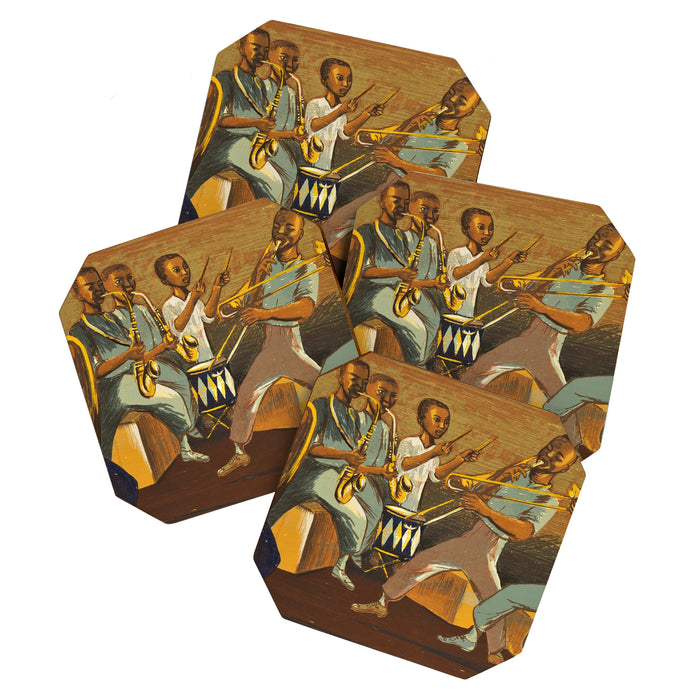 African American Masterpiece 'Harlem Musicians' WPA musical painting by Elizabeth Olds Coaster Gallery Image 1