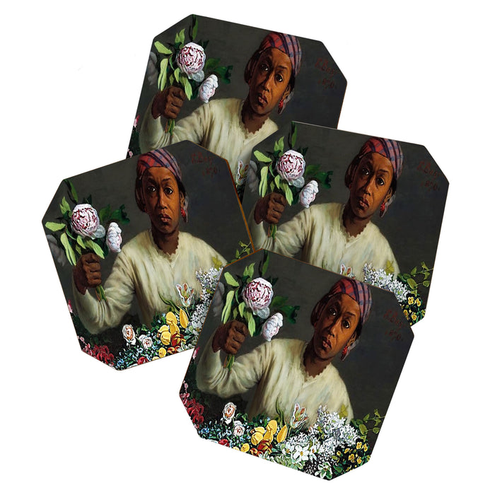 African American Masterpiece 'Young Woman with Peonies' by Frederic Bazille Coaster Gallery Image 1