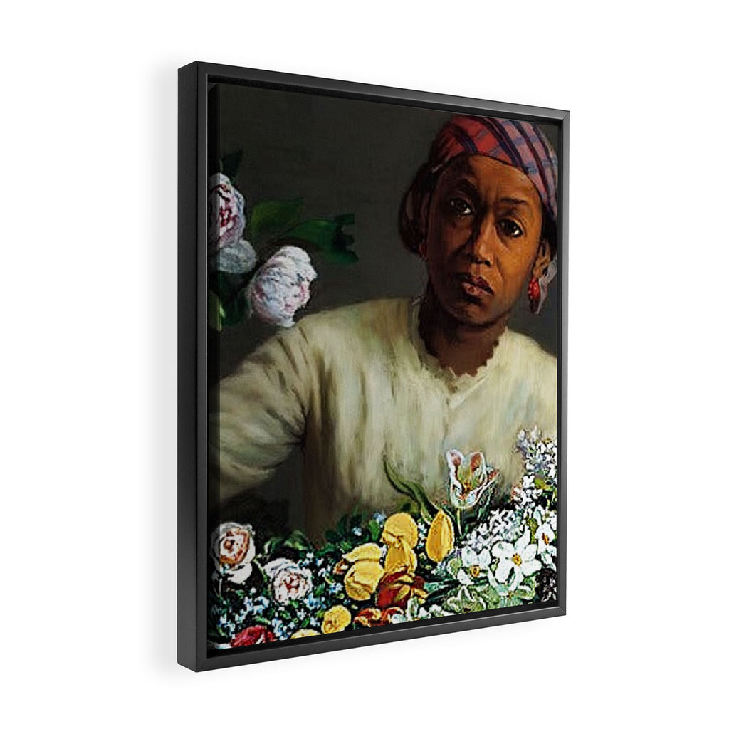 African American Masterpiece 'Young Woman with Peonies' by Frederic Bazille Framed Canvas Print Gallery Image 2