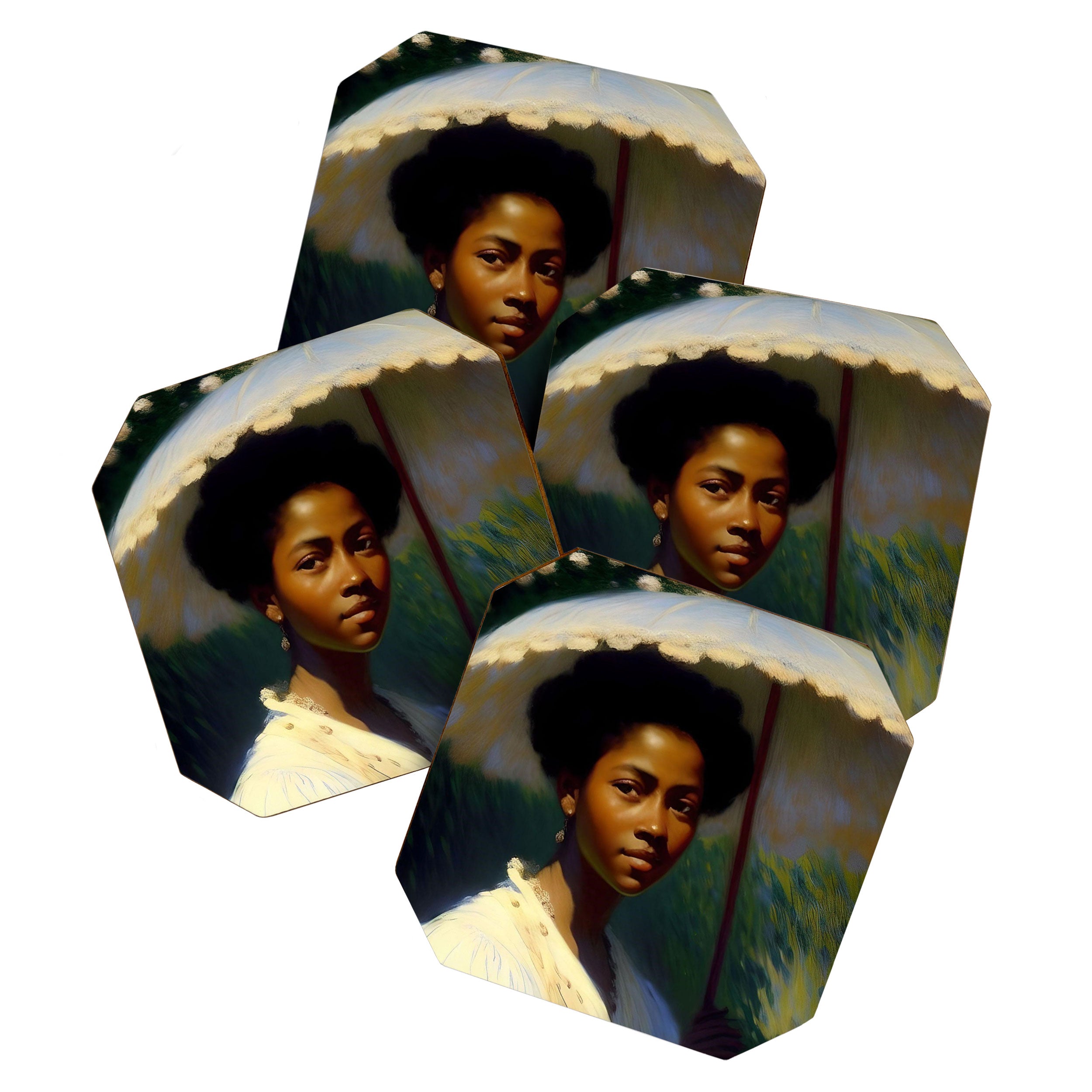 African American Woman with a Parasol still life Impressionism portrait painting Coaster Gallery Image 1