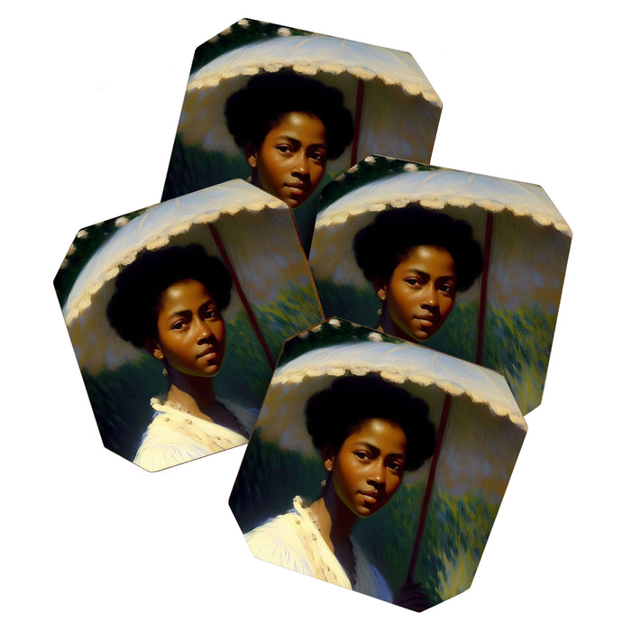 African American Woman with a Parasol still life Impressionism portrait painting Coaster Gallery Image 1