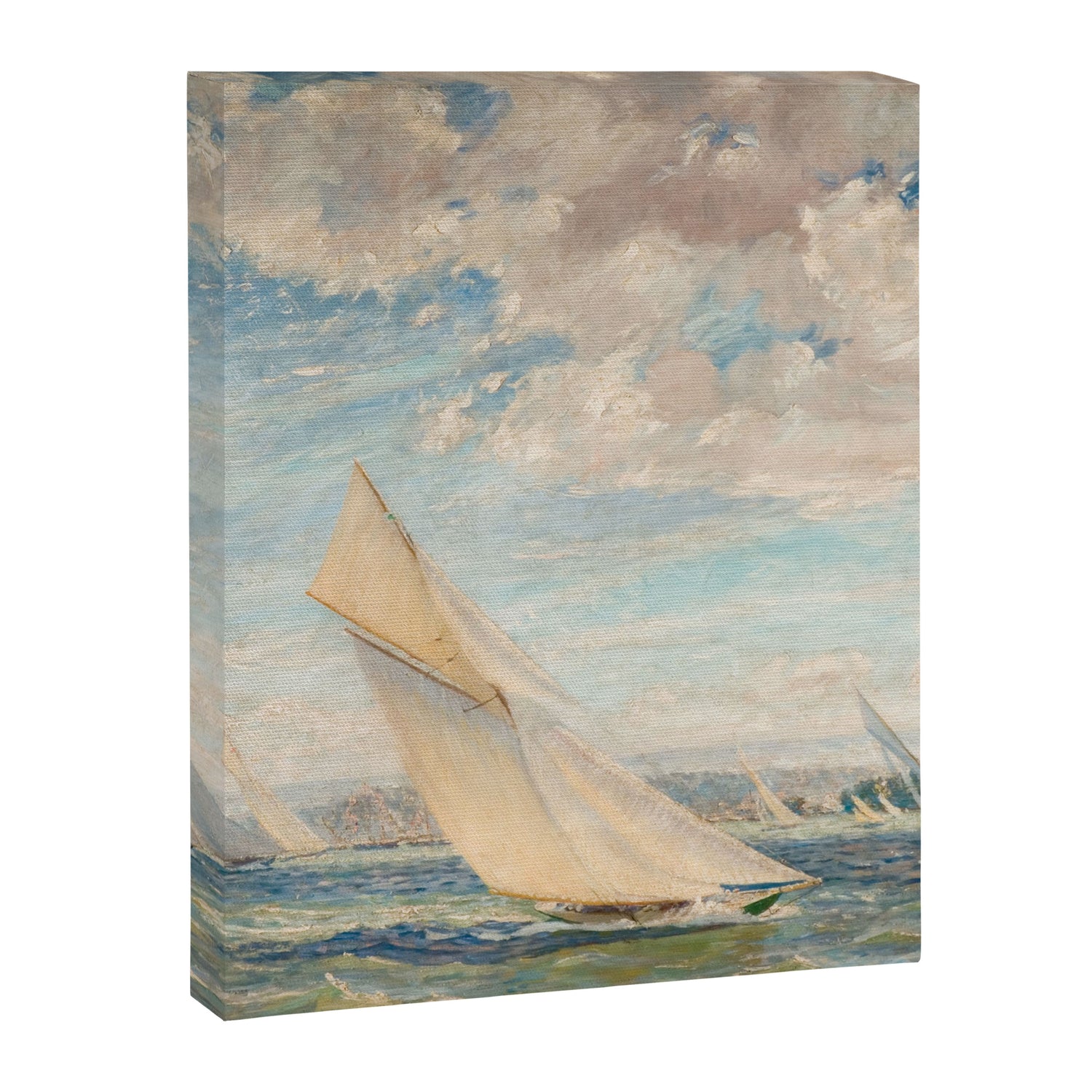 America's Cup Yacht Racing sailboats on Narragansett Bay, Newport, Rhode Island nautical maritime landscape painting by Alice Maude Taite Fanner Canvas Print Gallery Image 3