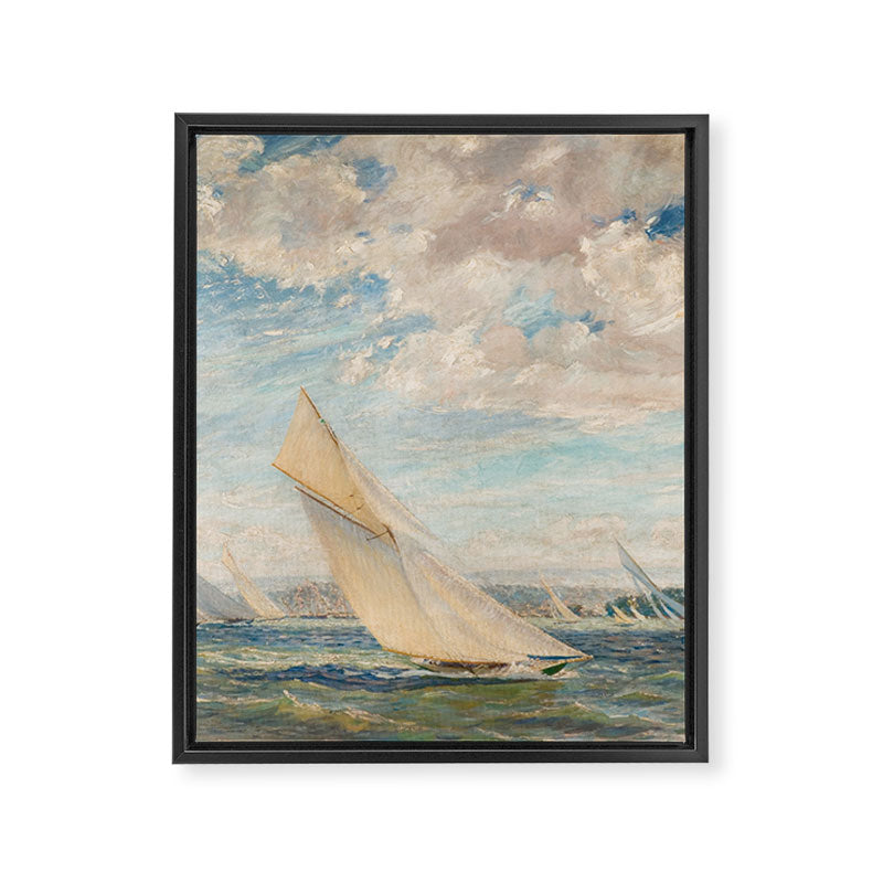 America's Cup Yacht Racing sailboats on Narragansett Bay, Newport, Rhode Island nautical maritime landscape painting by Alice Maude Taite Fanner Framed Canvas Print Gallery Image 3