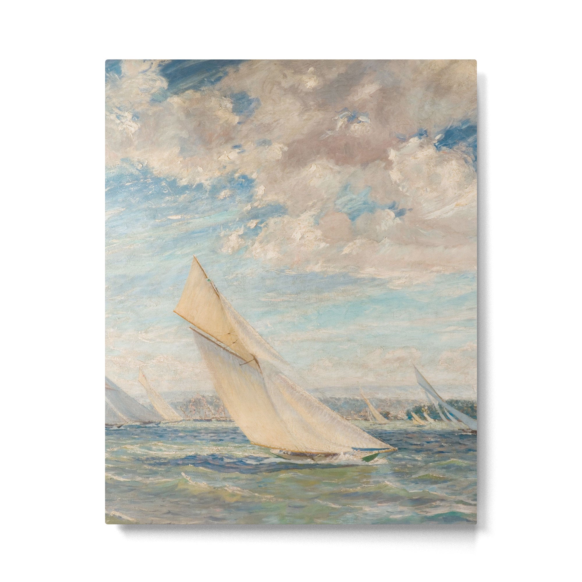 America's Cup Yacht Racing sailboats on Narragansett Bay, Newport, Rhode Island nautical maritime landscape painting by Alice Maude Taite Fanner Metal Print Gallery Image 4