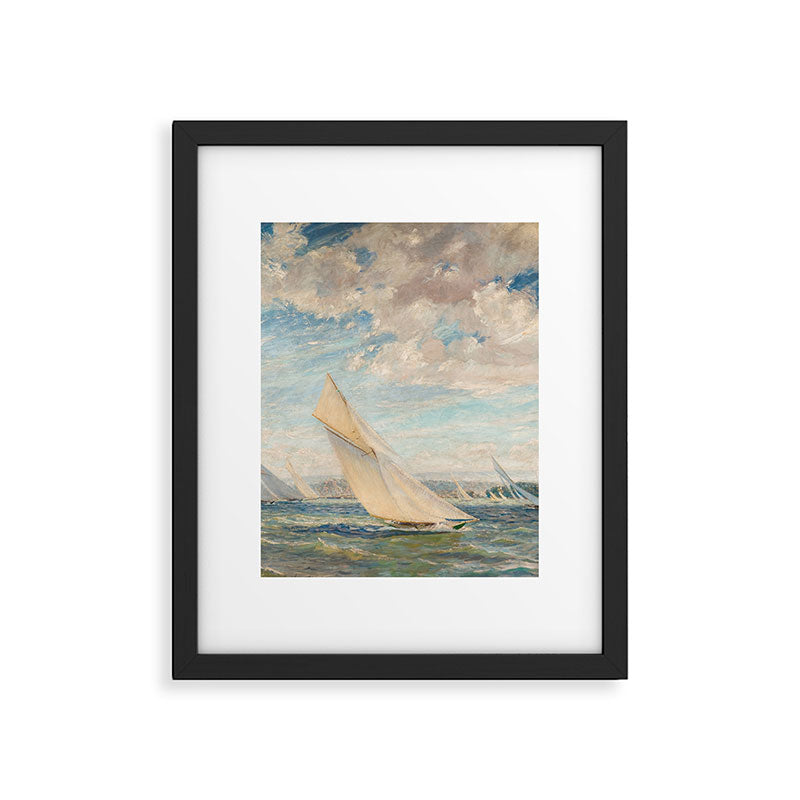America's Cup Yacht Racing sailboats on Narragansett Bay, Newport, Rhode Island nautical maritime landscape painting by Alice Maude Taite Fanner Framed Art Print Gallery Image 5