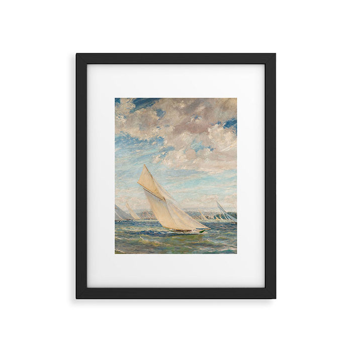 America's Cup Yacht Racing sailboats on Narragansett Bay, Newport, Rhode Island nautical maritime landscape painting by Alice Maude Taite Fanner Framed Art Print Gallery Image 1