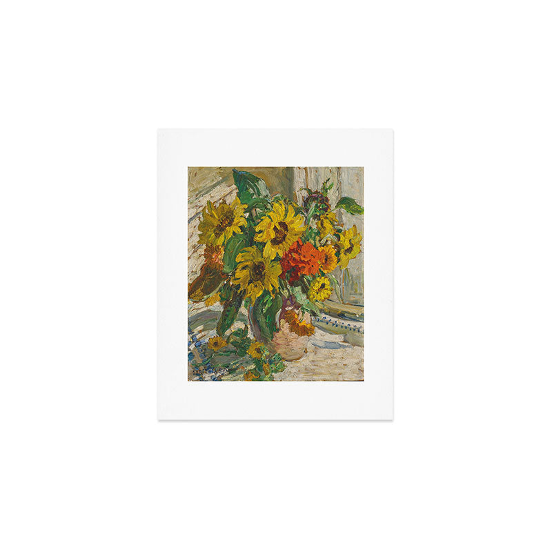 Beautiful still life of sunflowers in a vase portrait floral painting by Dorothea Sharp Art Print Gallery Image 1