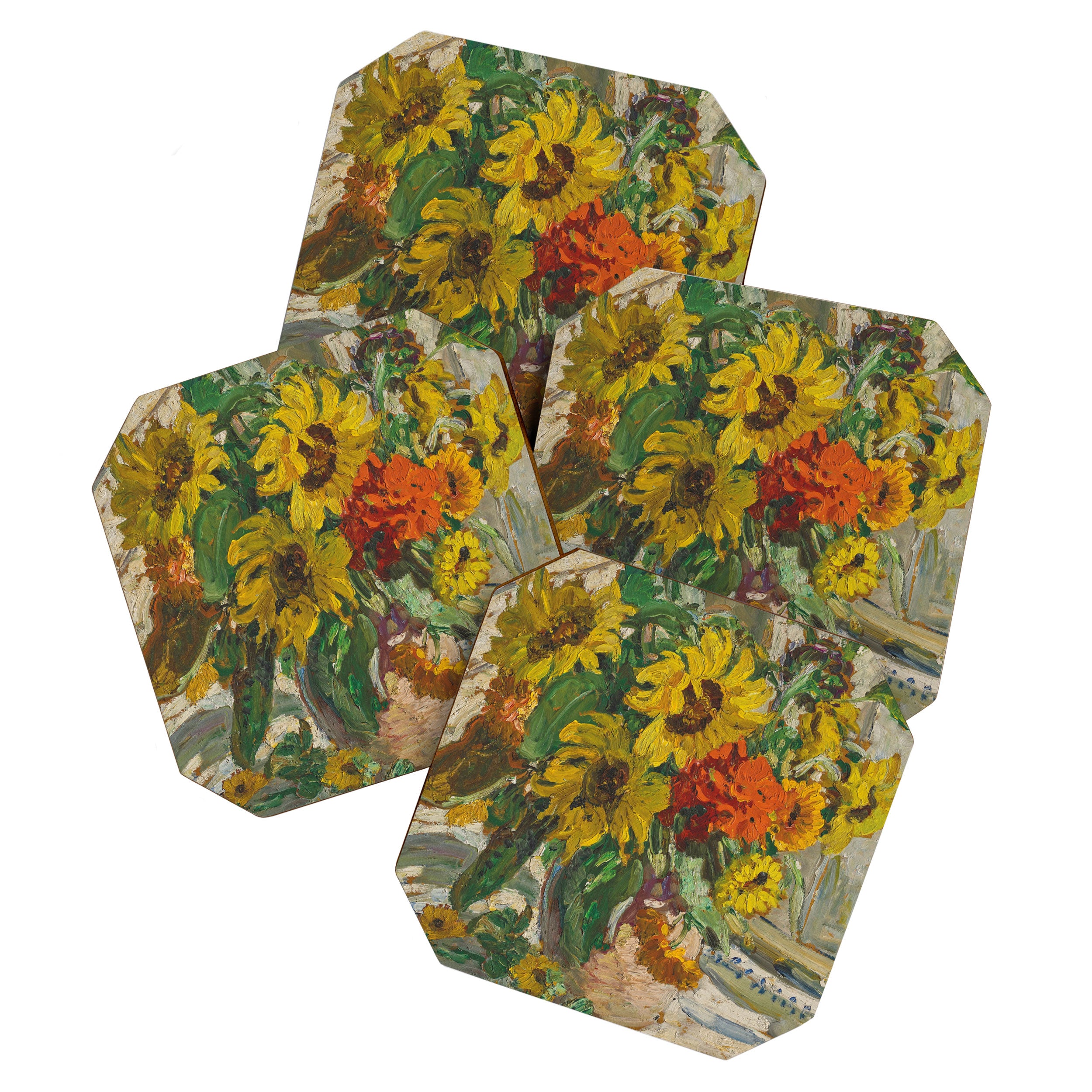 Beautiful still life of sunflowers in a vase portrait floral painting by Dorothea Sharp Coaster Gallery Image 1