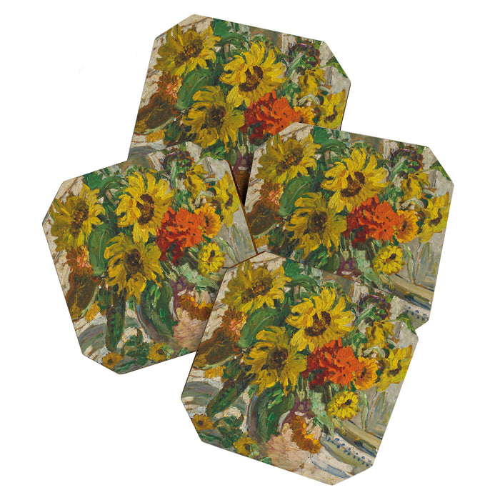 Beautiful still life of sunflowers in a vase portrait floral painting by Dorothea Sharp Coaster Gallery Image 1