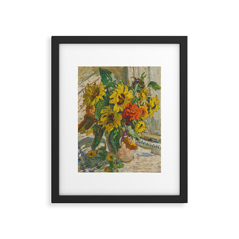 Beautiful still life of sunflowers in a vase portrait floral painting by Dorothea Sharp Framed Art Print Gallery Image 6