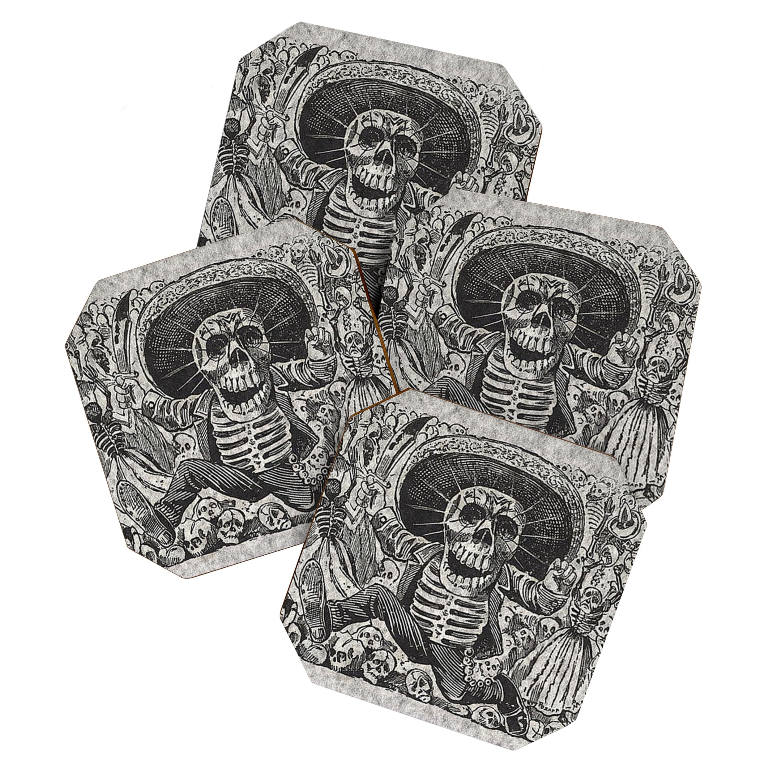 Calavera Oaxaqueña - Día de los Muertos - Mexican Day of the Dead by Jose Guadalupe Posada Coaster Gallery Image 1