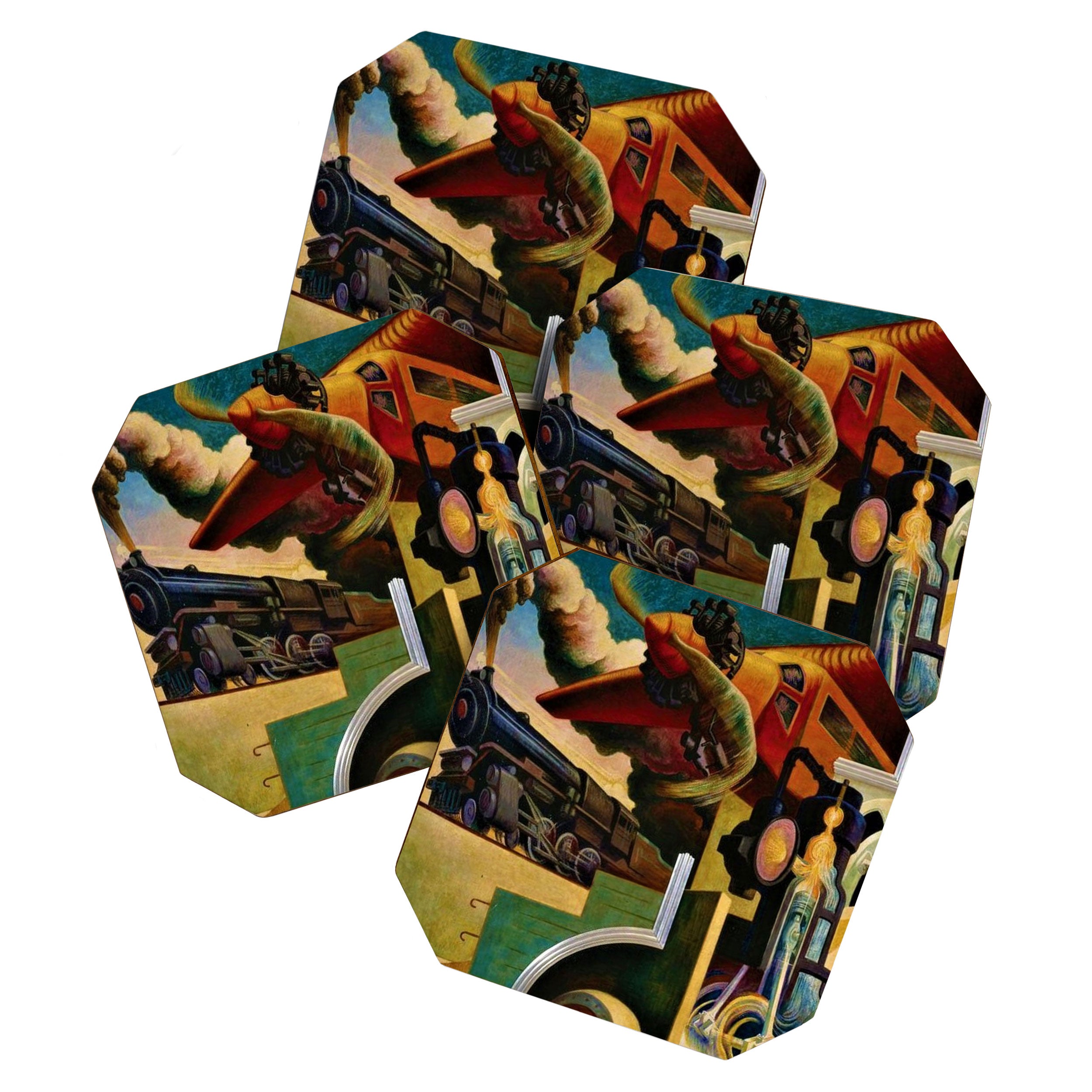 Classical Masterpiece - Instruments of Power - Train, Airplane, Steam by Thomas Hart Benton Coaster Gallery Image 1