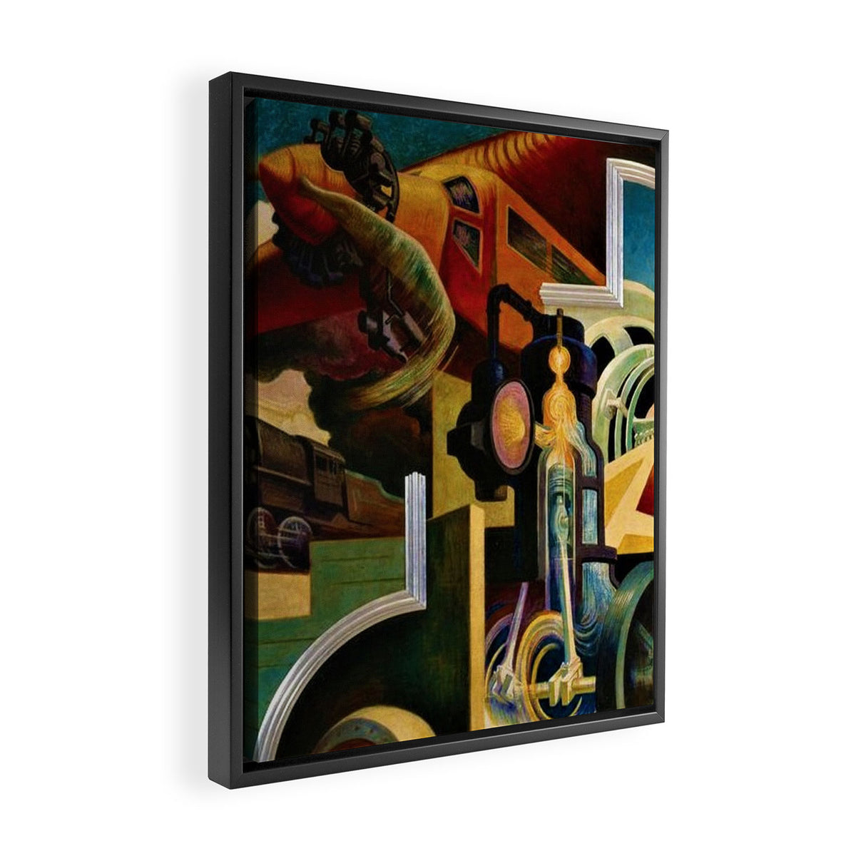Classical Masterpiece - Instruments of Power - Train, Airplane, Steam by Thomas Hart Benton Framed Canvas Print Gallery Image 2
