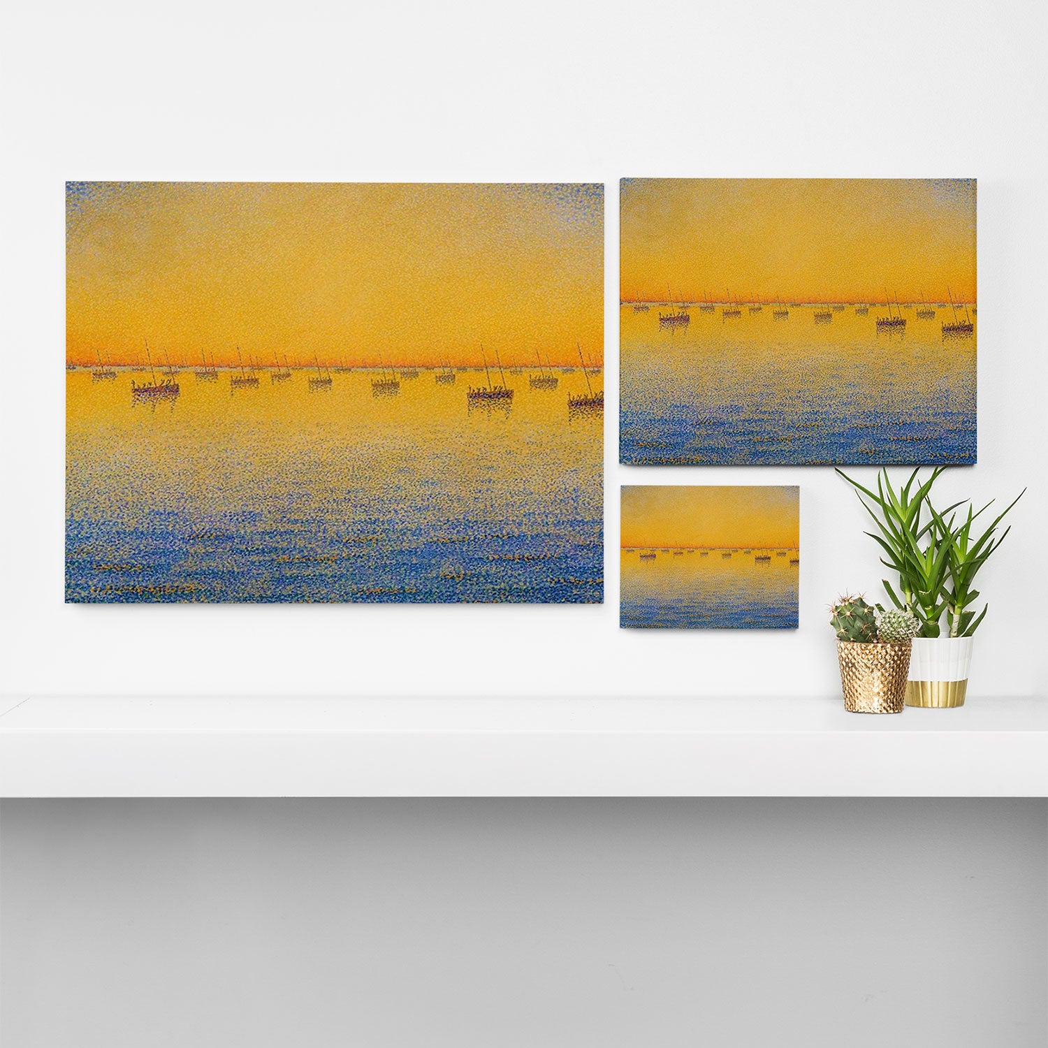 Classical Masterpiece 'Setting Sun and Boats' by Paul Signac Canvas Print Gallery Image 3