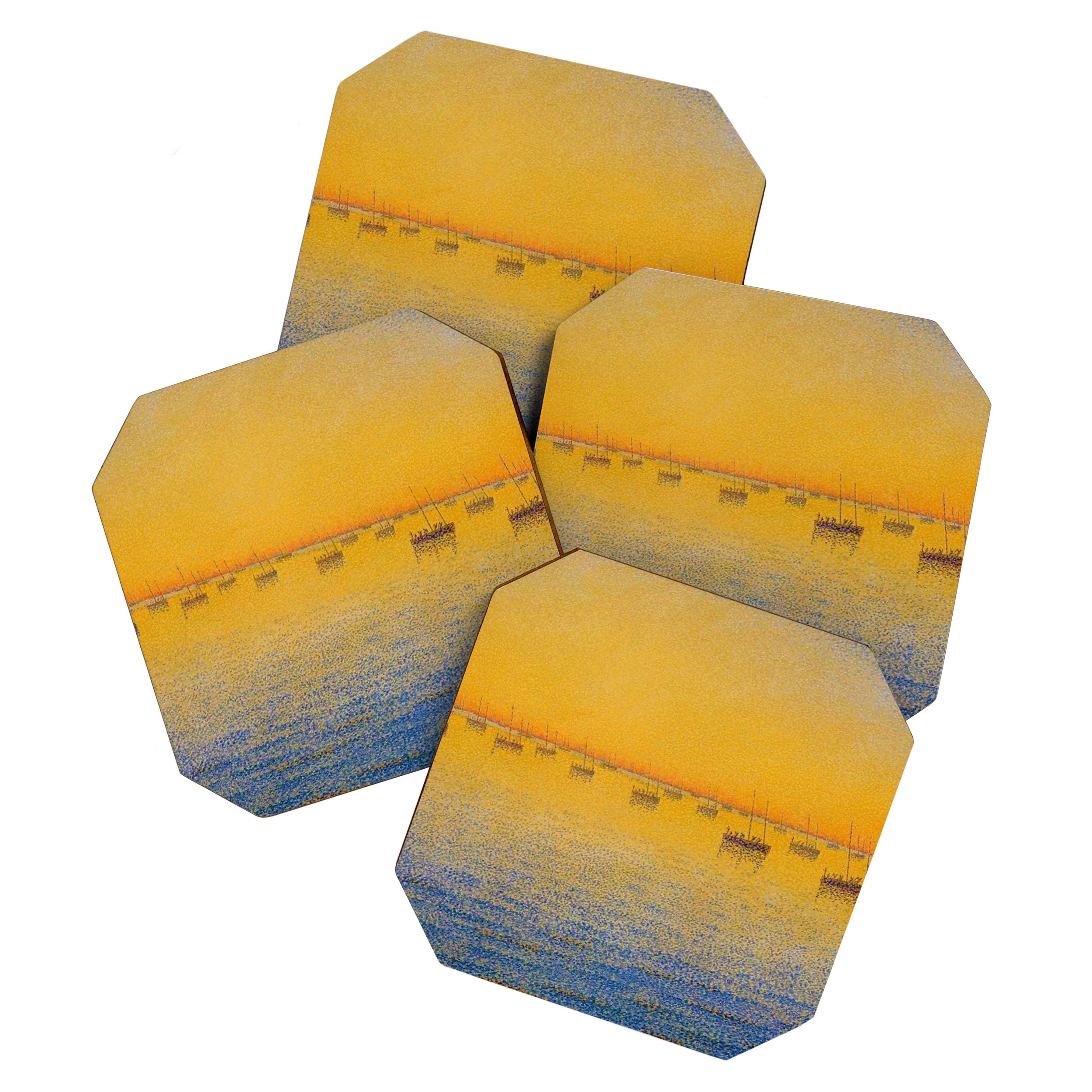 Classical Masterpiece 'Setting Sun and Boats' by Paul Signac Coaster Gallery Image 1
