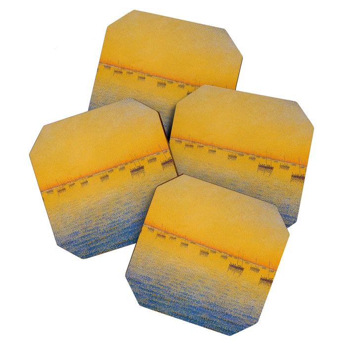 Classical Masterpiece 'Setting Sun and Boats' by Paul Signac Coaster Gallery Image 1