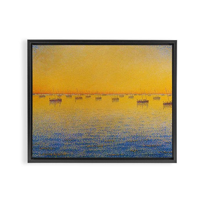 Classical Masterpiece 'Setting Sun and Boats' by Paul Signac Framed Canvas Print Gallery Image 1