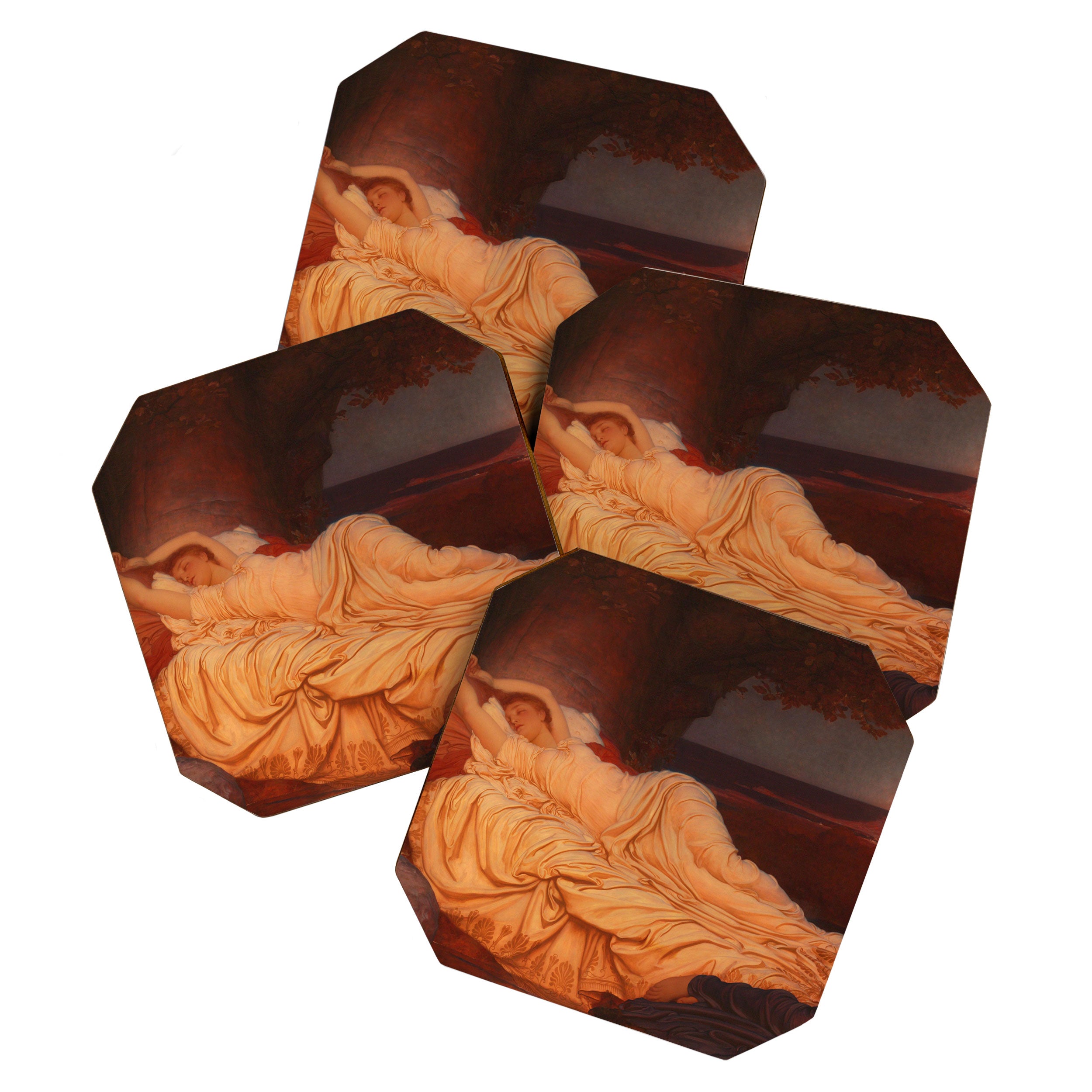 Cymon and Iphigenia, sleeping beauty female portrait painting by Frederic Leighton Coaster Gallery Image 1