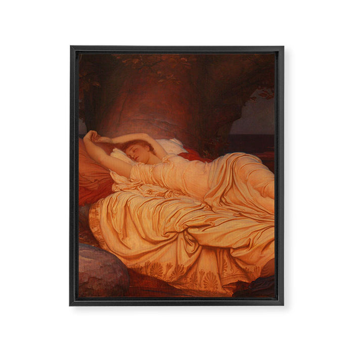 Cymon and Iphigenia, sleeping beauty female portrait painting by Frederic Leighton Framed Canvas Print Gallery Image 1