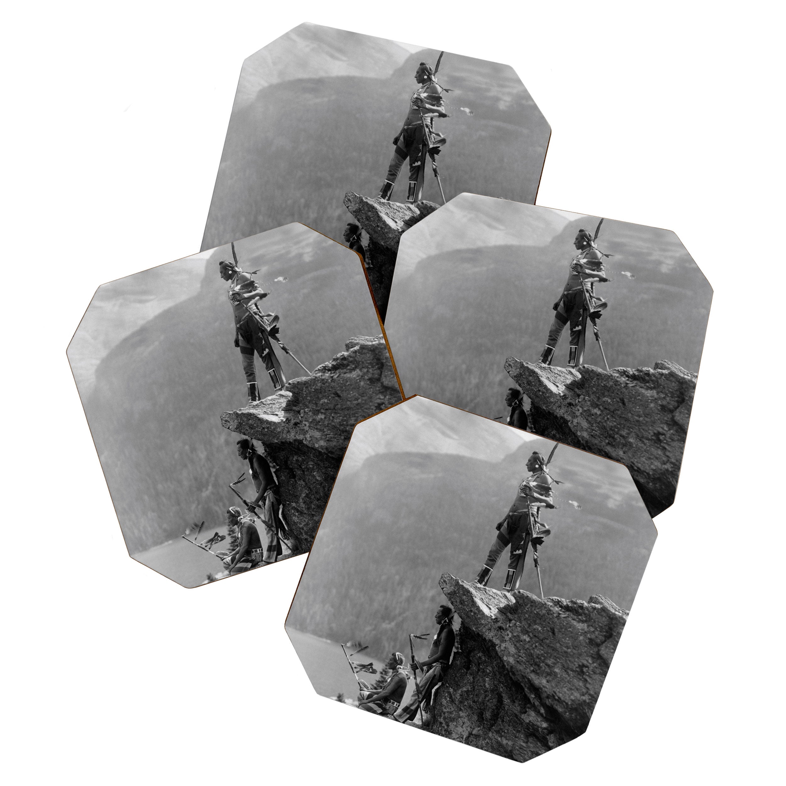 Eagle's Lookout, Blackfoot tribe members, Glacier Park, Montana, 1913 black and white photography Coaster Gallery Image 1
