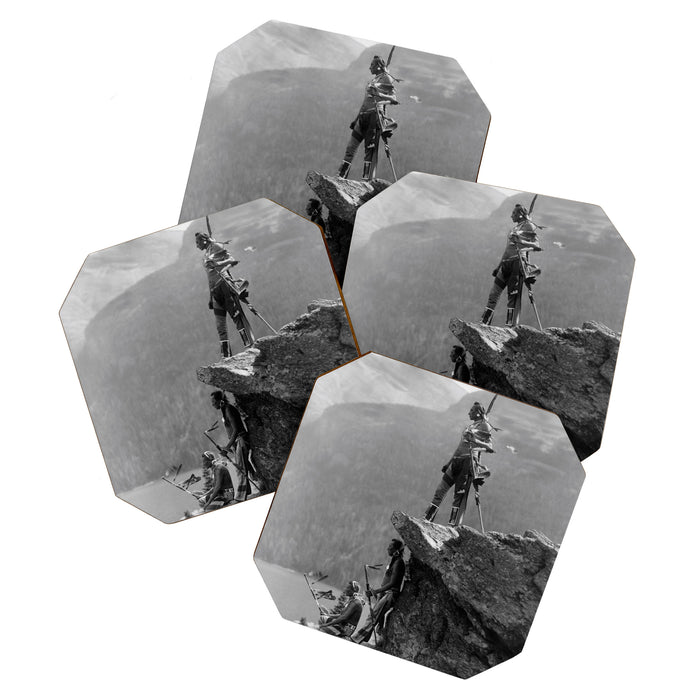 Eagle's Lookout, Blackfoot tribe members, Glacier Park, Montana, 1913 black and white photography Coaster Gallery Image 1