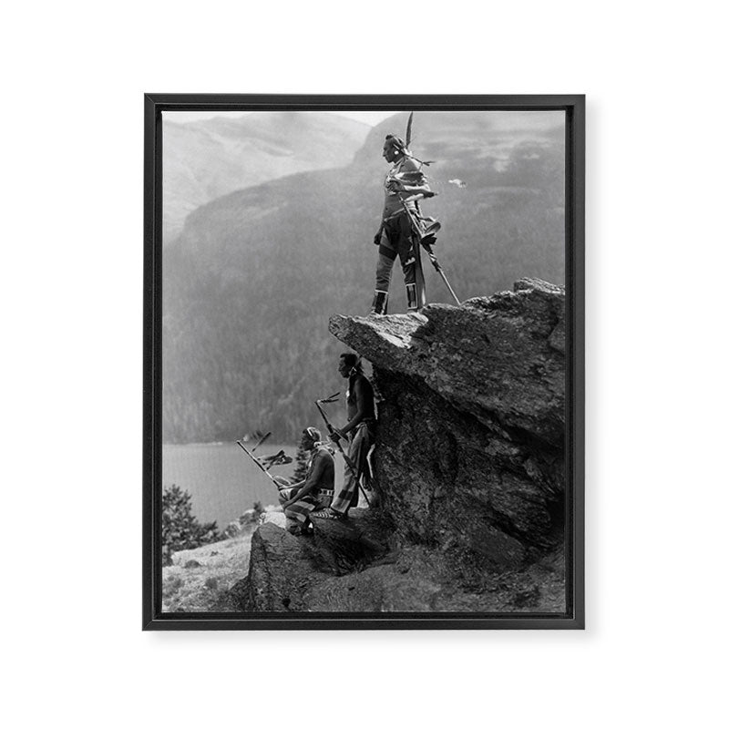 Eagle's Lookout, Blackfoot tribe members, Glacier Park, Montana, 1913 black and white photography Framed Canvas Print Gallery Image 8