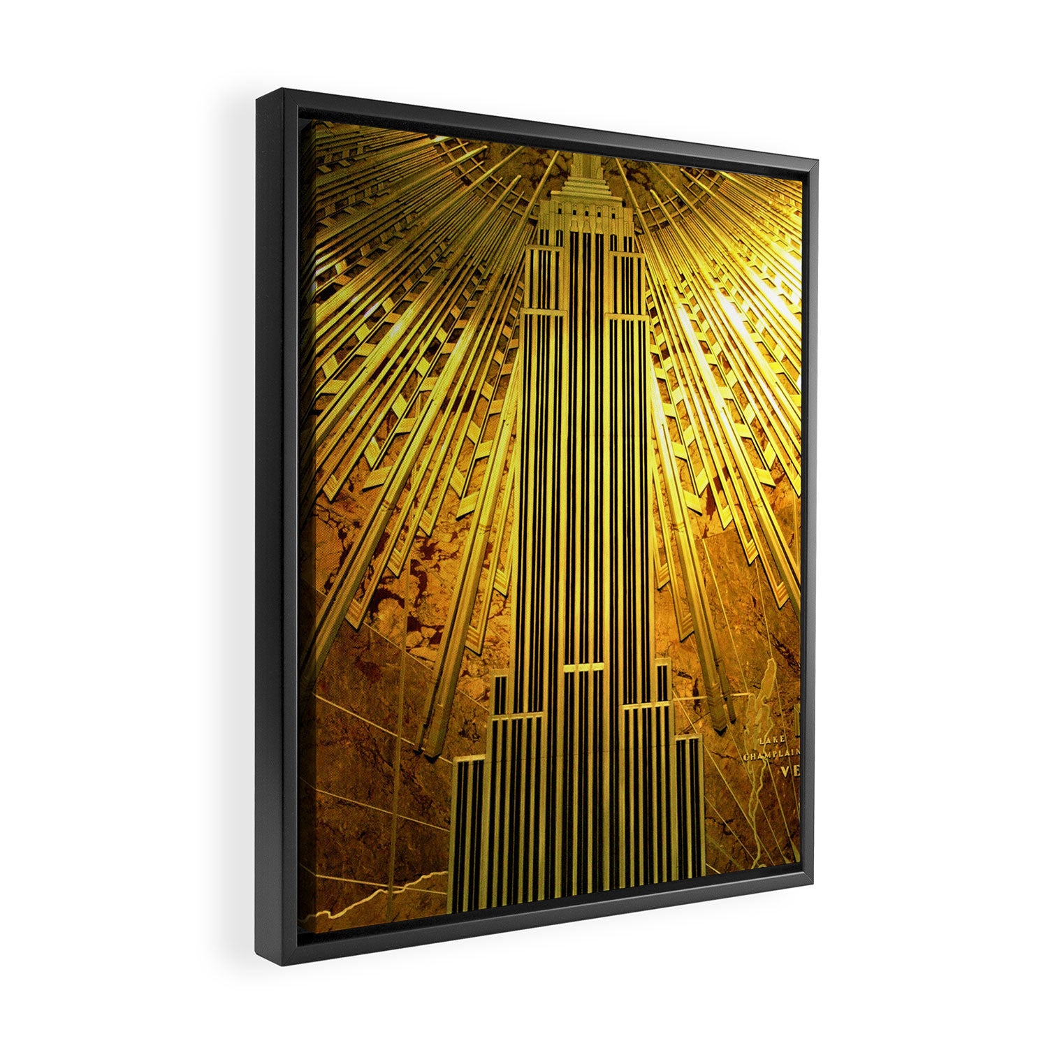 Empire State Building Lobby Art-Deco Sunburst Portrait Framed Canvas Print Gallery Image 2