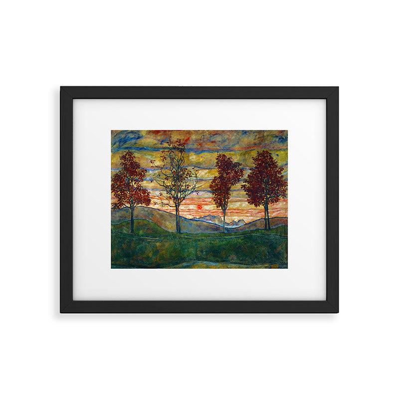 Four Trees with Red Leaves at Sunrise landscape painting by Egon Schiele Framed Art Print Gallery Image 5