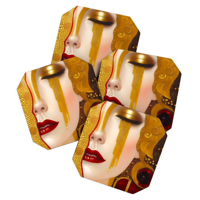 Freya's Tears - Starry Night (Golden Tears) portrait painting by Gustav Klimt Coaster Gallery Image 1