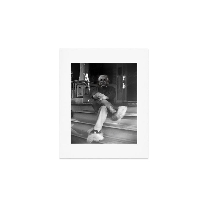Funny Einstein in Fuzzy Slippers Classic Black and White Satirical Photography - Photographs Art Print Gallery Image 1