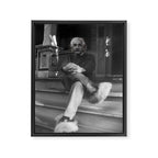 Funny Einstein in Fuzzy Slippers Classic Black and White Satirical Photography - Photographs Framed Canvas Print Gallery Image 8