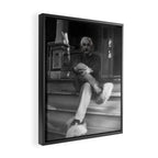 Funny Einstein in Fuzzy Slippers Classic Black and White Satirical Photography - Photographs Framed Canvas Print Gallery Image 2