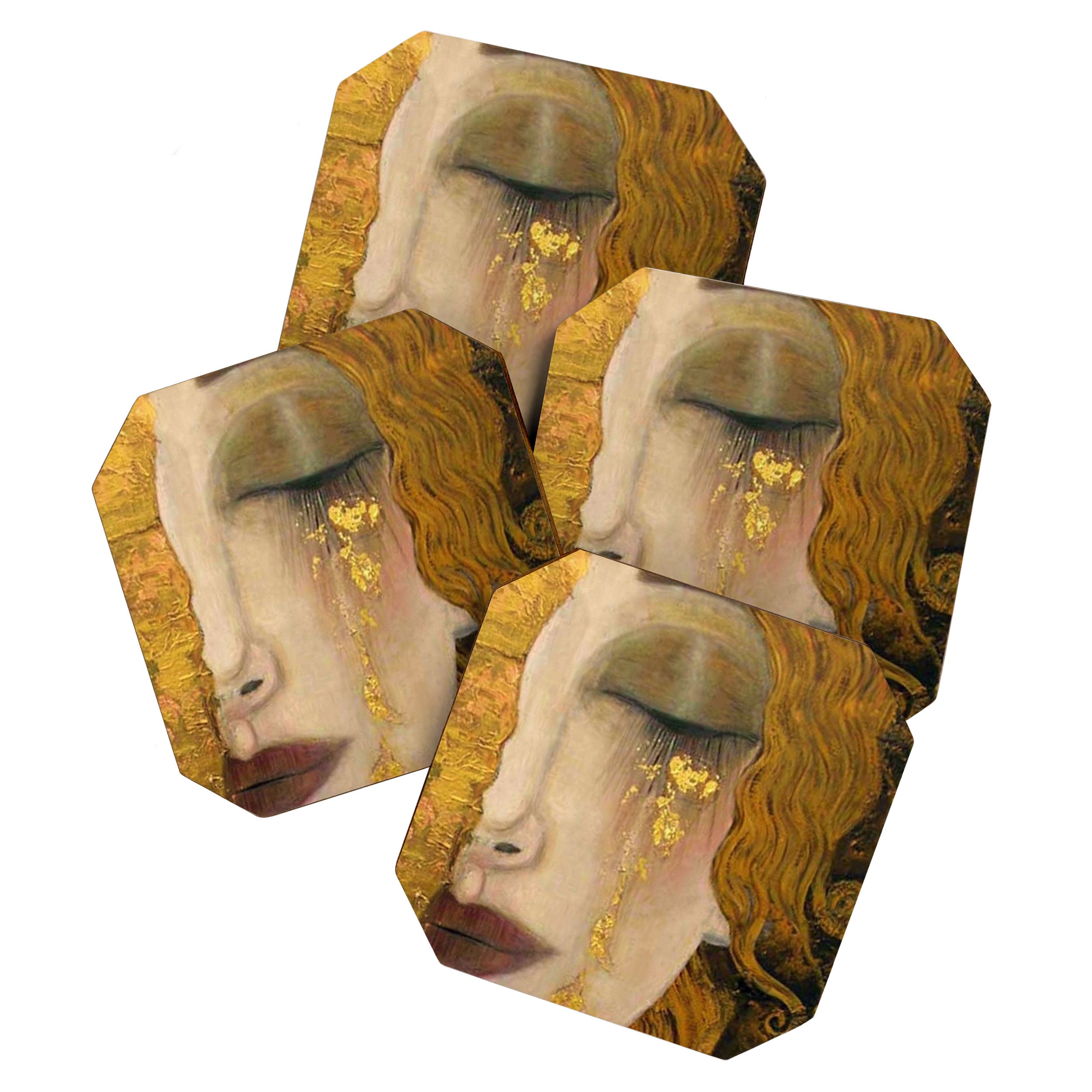 Golden Tears (Freya's Heartache) portrait painting by Gustav Klimt Coaster Gallery Image 1