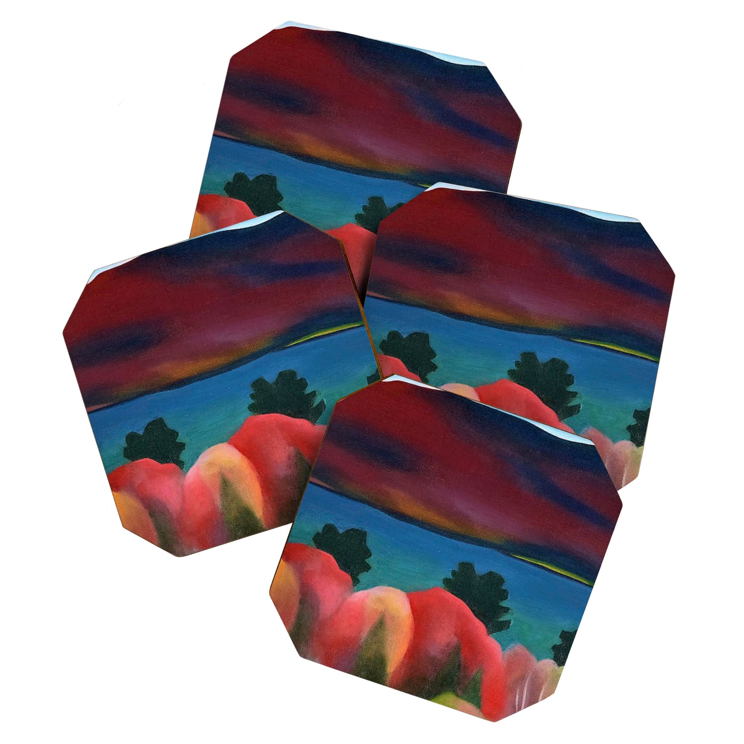Lake George, New York in full bloom Autumn Colors - Red Maple Foliage landscape by Georgia O'Keeffe Coaster Gallery Image 1