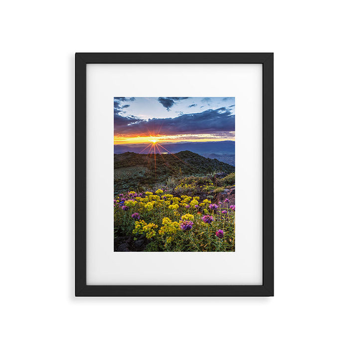 Last glimmer of mountain sunset,  Monitor Pass Topaz Lake, Nevada panoramic wildflower  photograph Framed Art Print Gallery Image 1