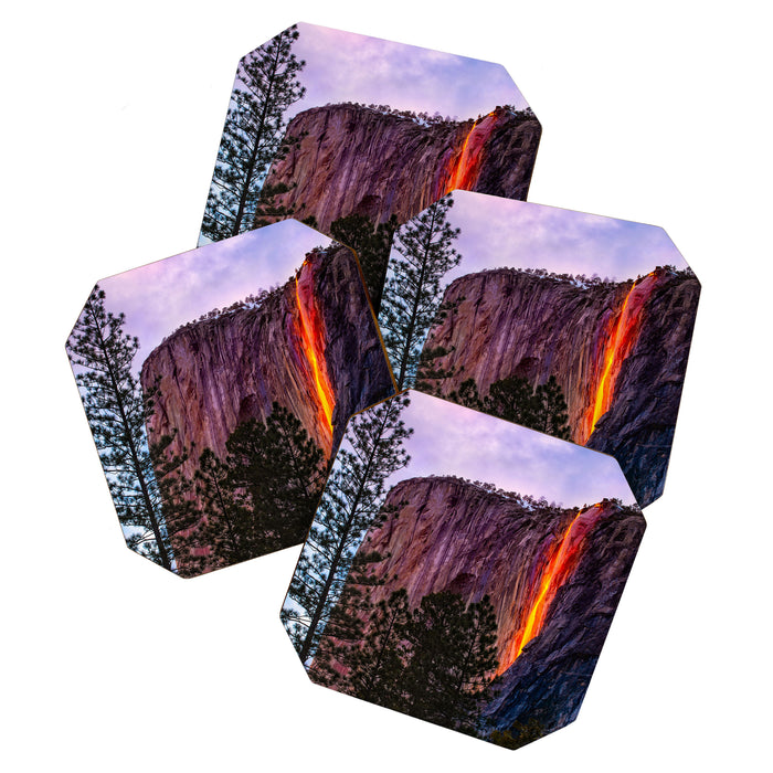 Magical Firefall - golden sunlight, on Horsetail Falls in Yosemite National Park photograph print Coaster Gallery Image 1