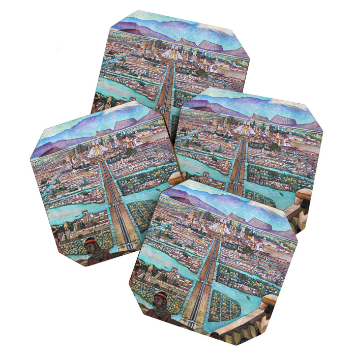 Mural of the Aztec city of Tenochtitlan by Diego Rivera Coaster Gallery Image 1