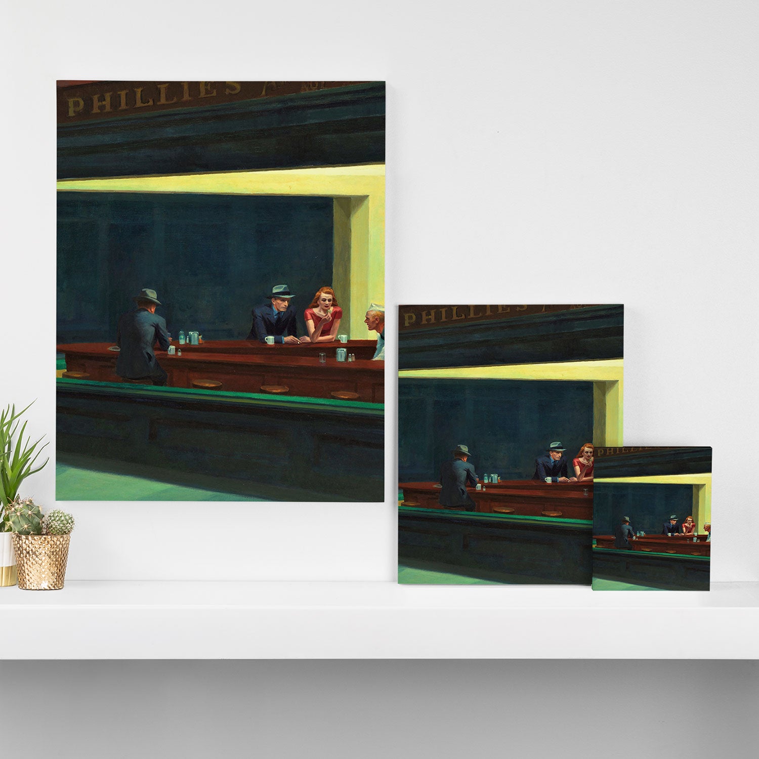 NIGHTHAWKS downtown diner late at night iconic cityscape oil on canvas painting by Edward Hopper Canvas Print Gallery Image 3