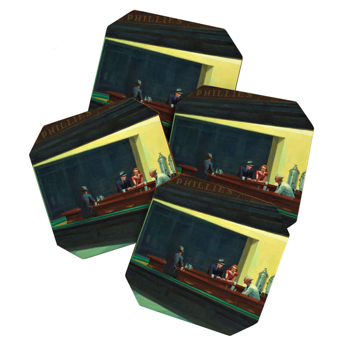 NIGHTHAWKS downtown diner late at night iconic cityscape oil on canvas painting by Edward Hopper Coaster Gallery Image 1