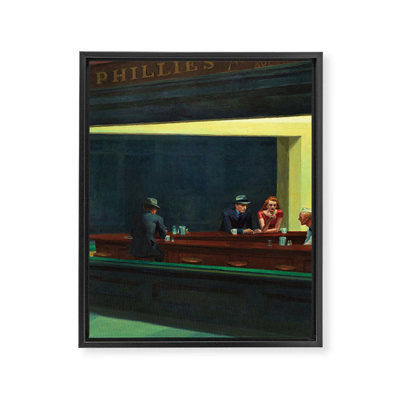 NIGHTHAWKS downtown diner late at night iconic cityscape oil on canvas painting by Edward Hopper Framed Canvas Print Gallery Image 6