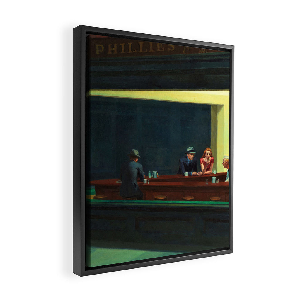 NIGHTHAWKS downtown diner late at night iconic cityscape oil on canvas painting by Edward Hopper Framed Canvas Print Gallery Image 2
