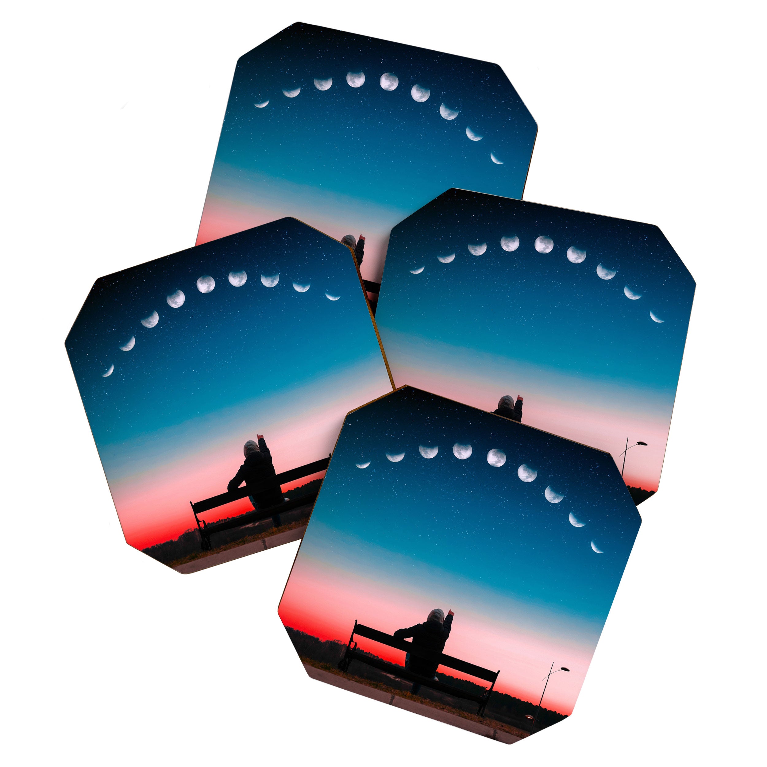 Phases of the moon color time-lapse photography - photographic art print Coaster Gallery Image 1