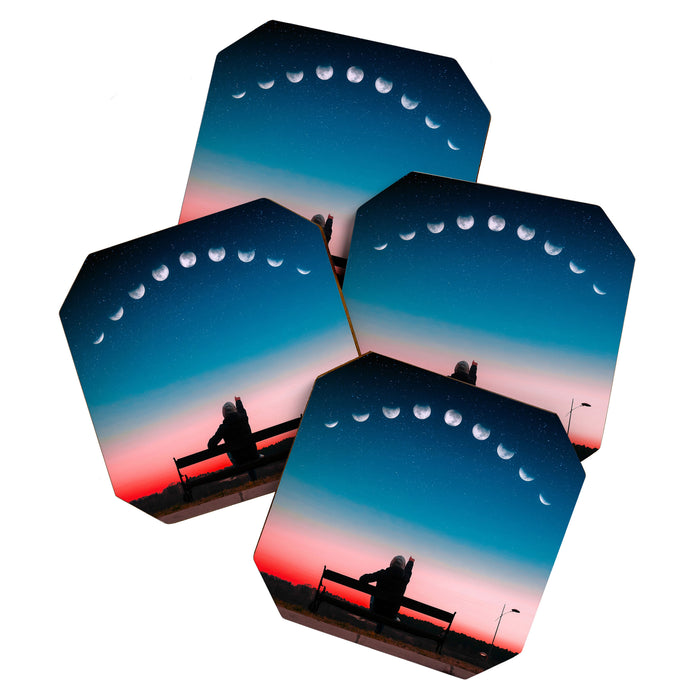 Phases of the moon color time-lapse photography - photographic art print Coaster Gallery Image 1