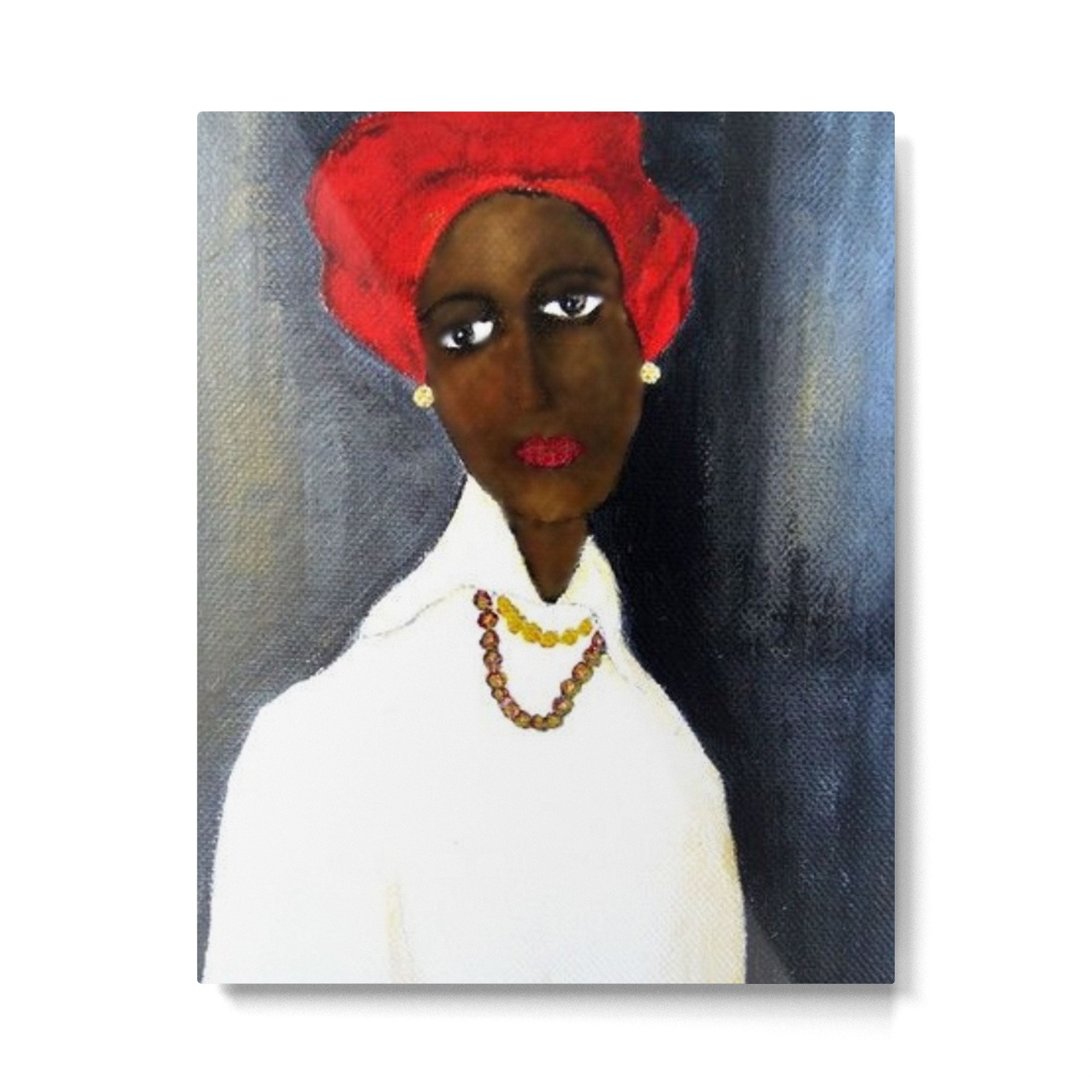 Rare African American Portrait of Aicha Goblet in a Red Hat by Amedeo Modigliani Metal Print Gallery Image 6