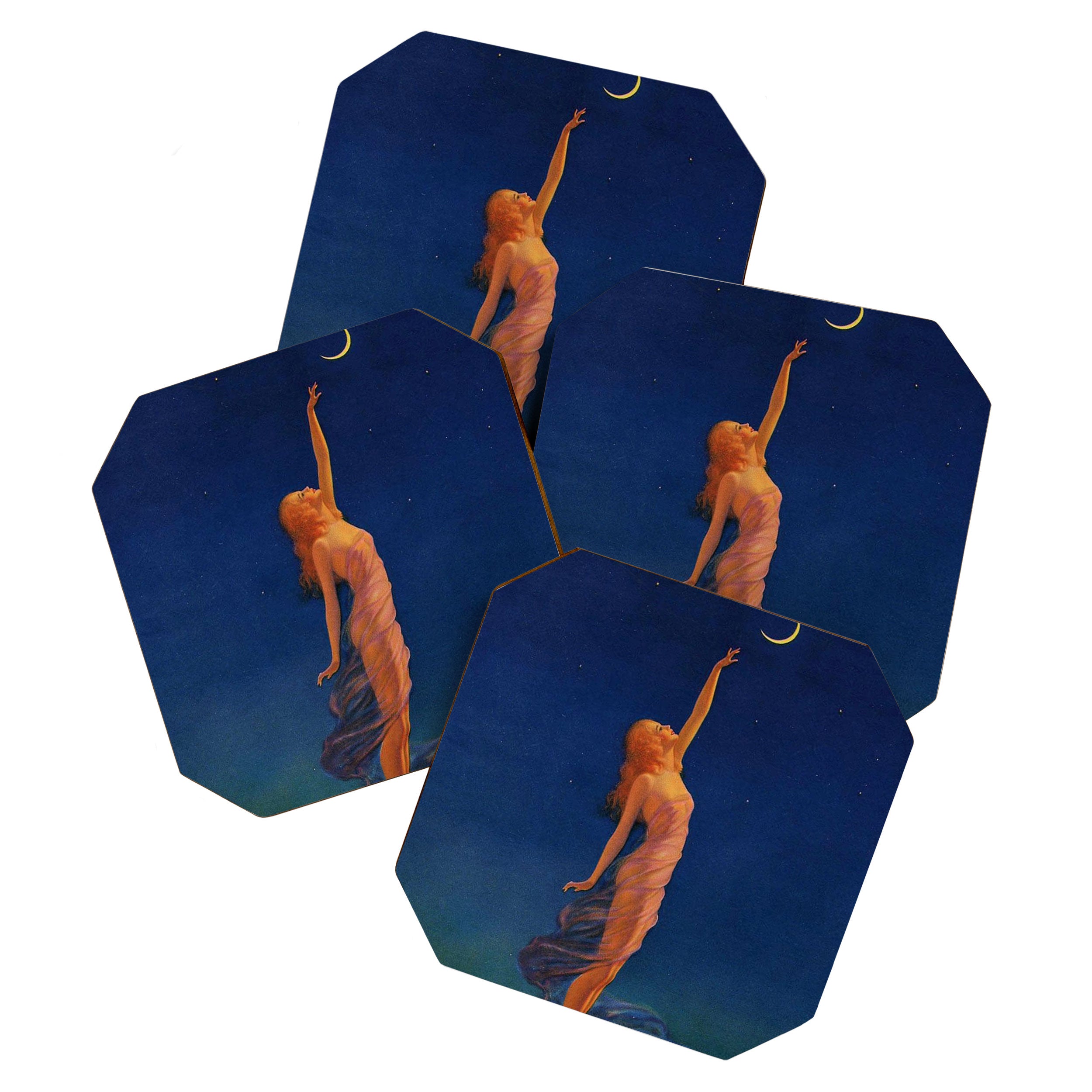 Reaching for the moon female portrait painting by Edward Mason Eggleston Coaster Gallery Image 1