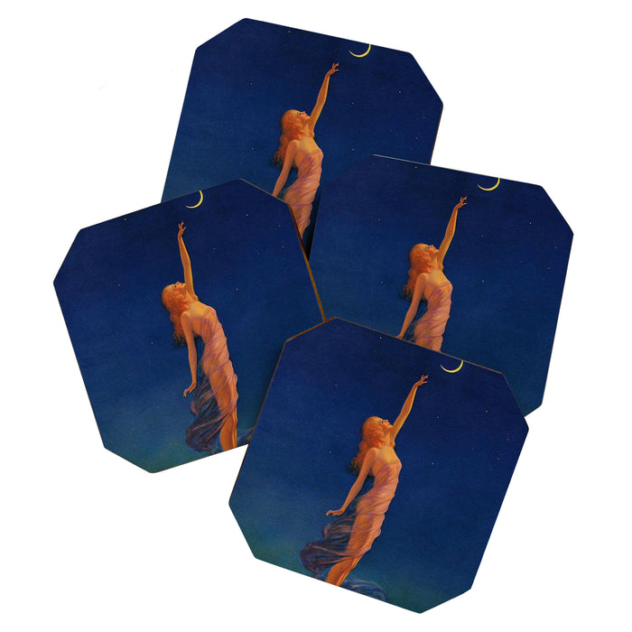 Reaching for the moon female portrait painting by Edward Mason Eggleston Coaster Gallery Image 1