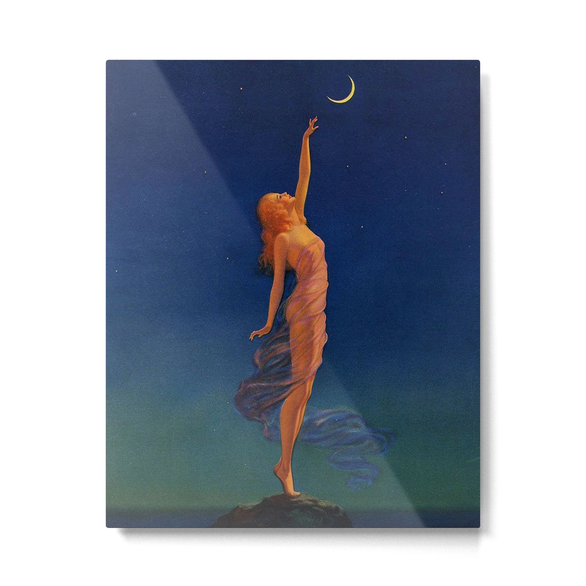 Reaching for the moon female portrait painting by Edward Mason Eggleston Metal Print Gallery Image 6