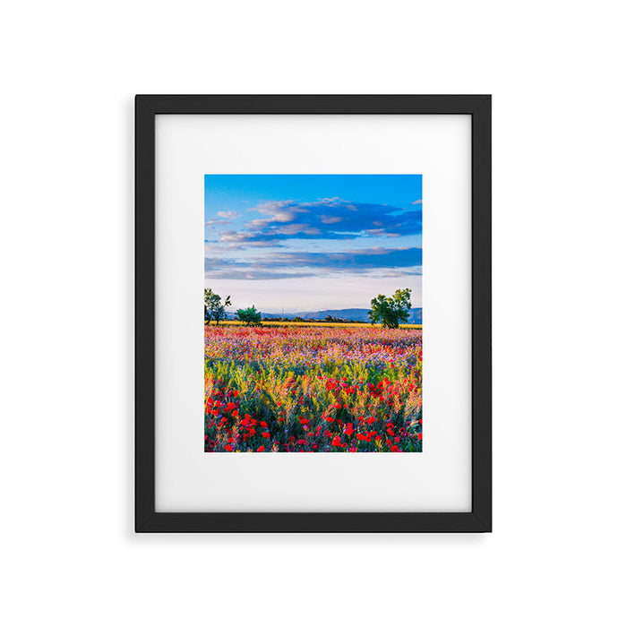 Red poppy field floral blossom landscape color photograph Framed Art Print Gallery Image 1